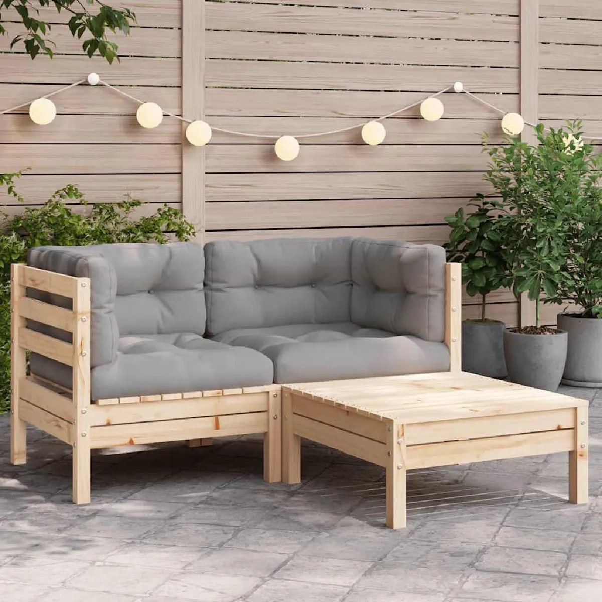 vidaXL Salon de jardin 3 pcs avec coussins bois massif ensemble de salon ensemble de salon extérieur ensemble de 825598 - vue 8