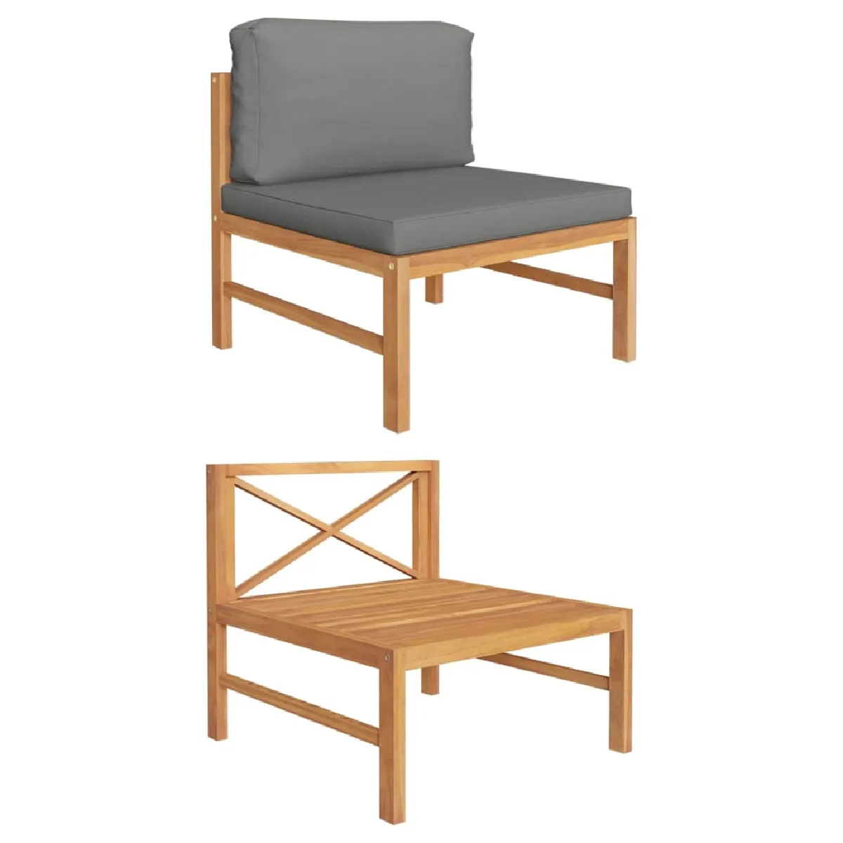 vidaXL Canapé central Bois de Teck - Gris Foncé