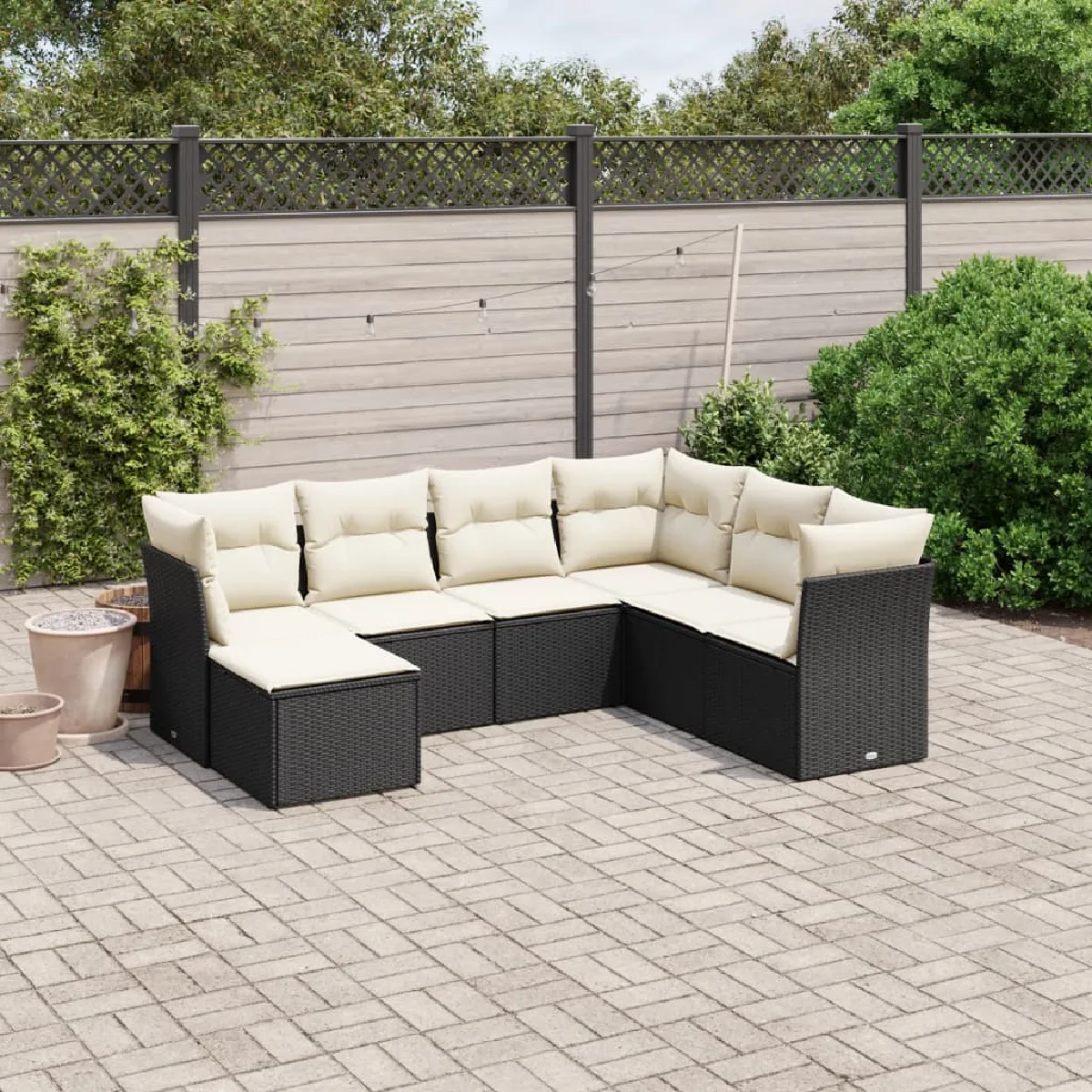 vidaXL Salon de jardin 7 pcs avec coussins - Noir