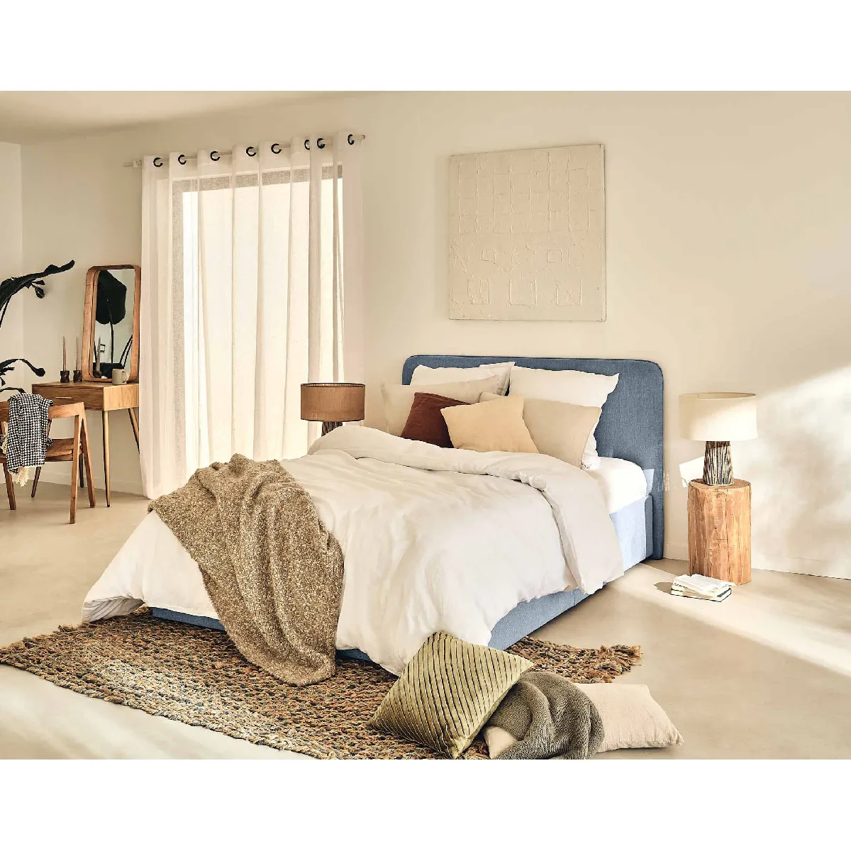 Goyave - lit coffre queen size - 160x200 - en tissu - sommier inclus