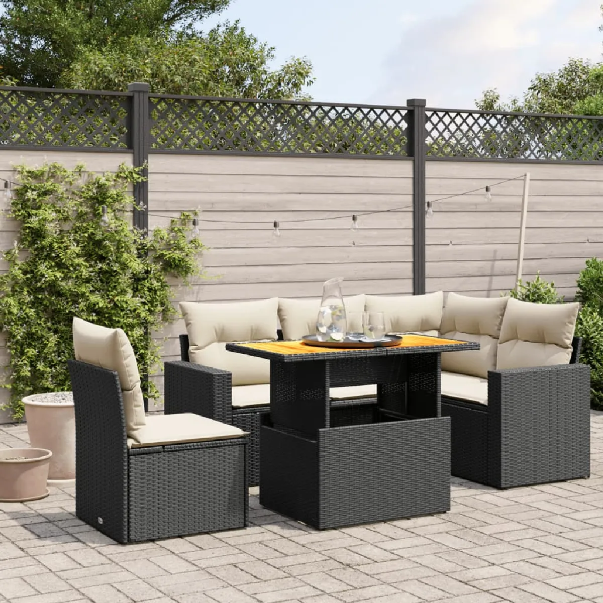 Vidaxl Noir Salon De Jardin 6 Pcs Avec Coussins Résine Tressée