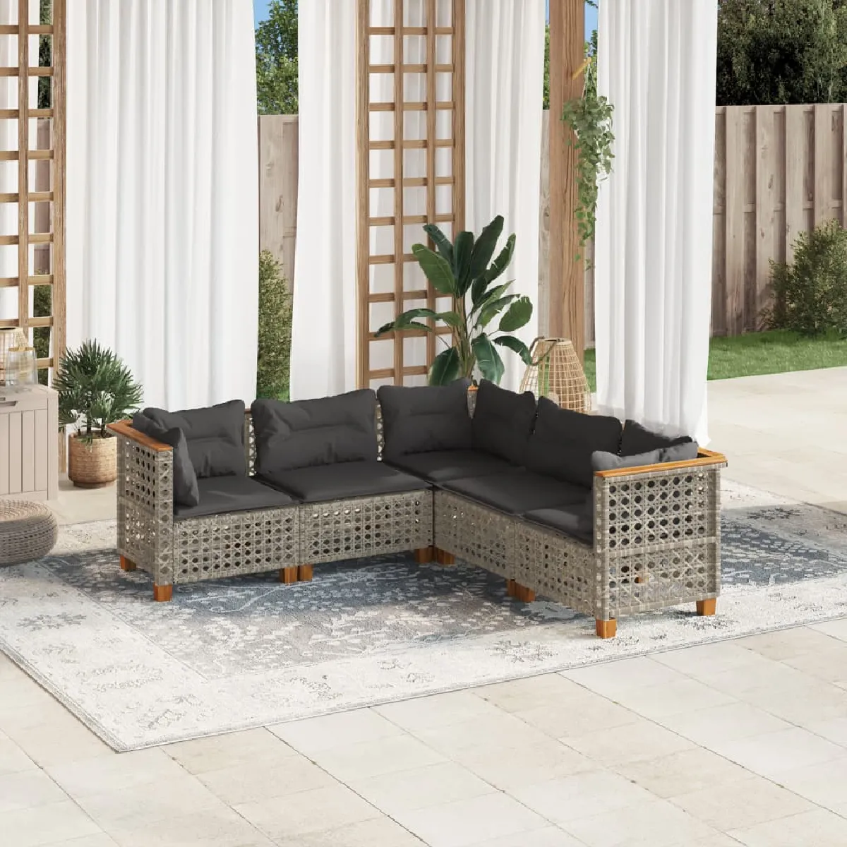 Non Communiqué Gris Salon De Jardin Modulable Vidaxl 5 Pieces Rotin X 56.5 Cm - Image 3