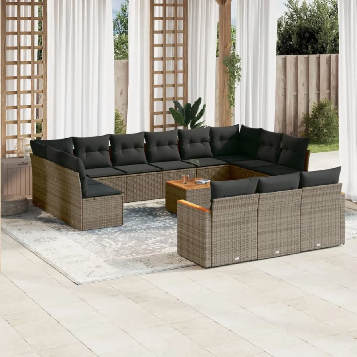VIDAXL Salon de jardin 14 pcs - Gris r&eacute;sine tress&eacute;e