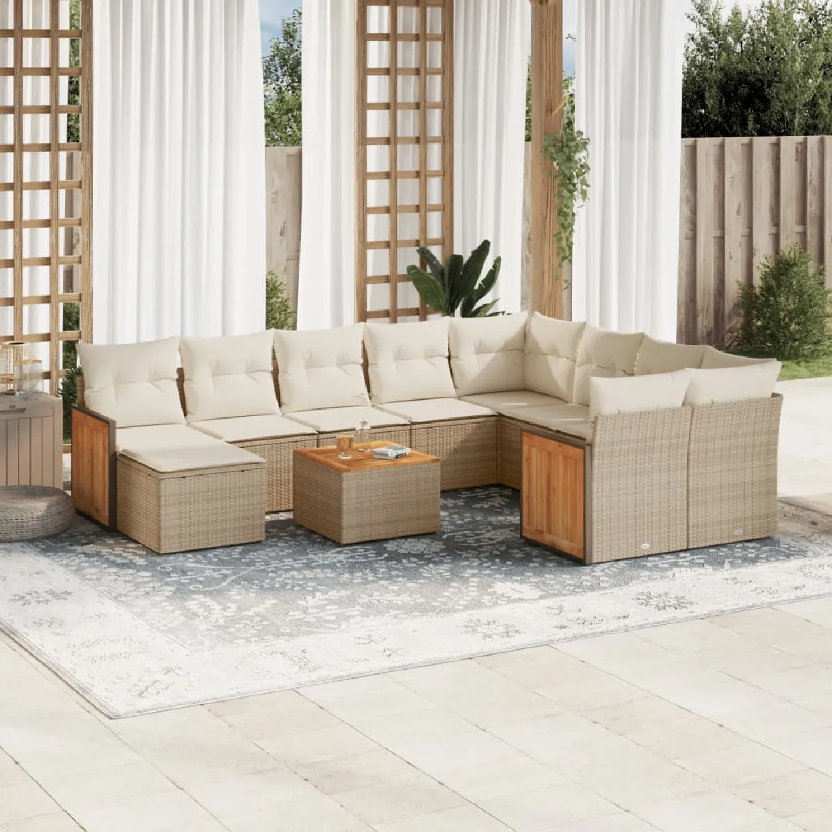 VIDAXL  Salon de jardin 11 pcs - R&eacute;sine tress&eacute;e beige