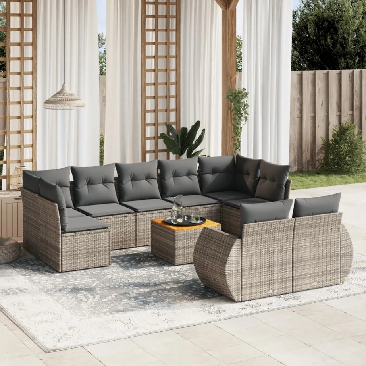 vidaXL Salon de jardin 10 pcs Gris