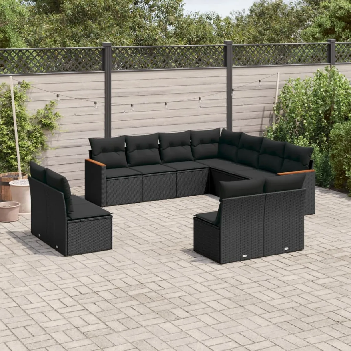 VIDAXL Salon de jardin 11 pcs avec coussins - Noir résine tressée