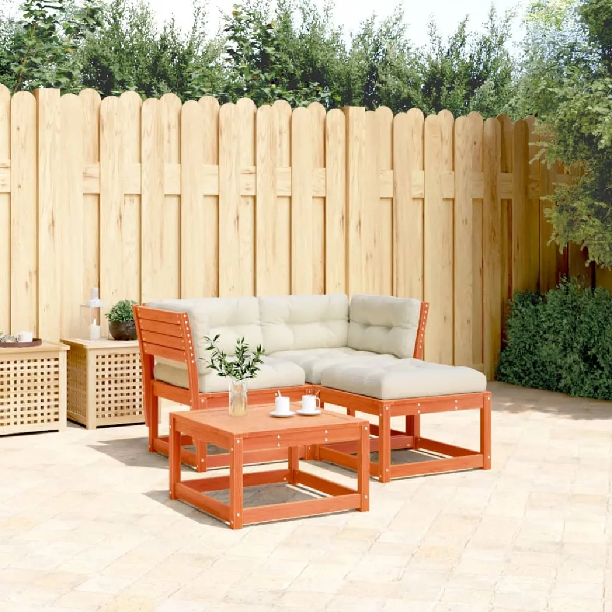 VIDAXL Salon de Jardin 3 pcs avec Coussins Cire Bois Pin Massif - vue 4
