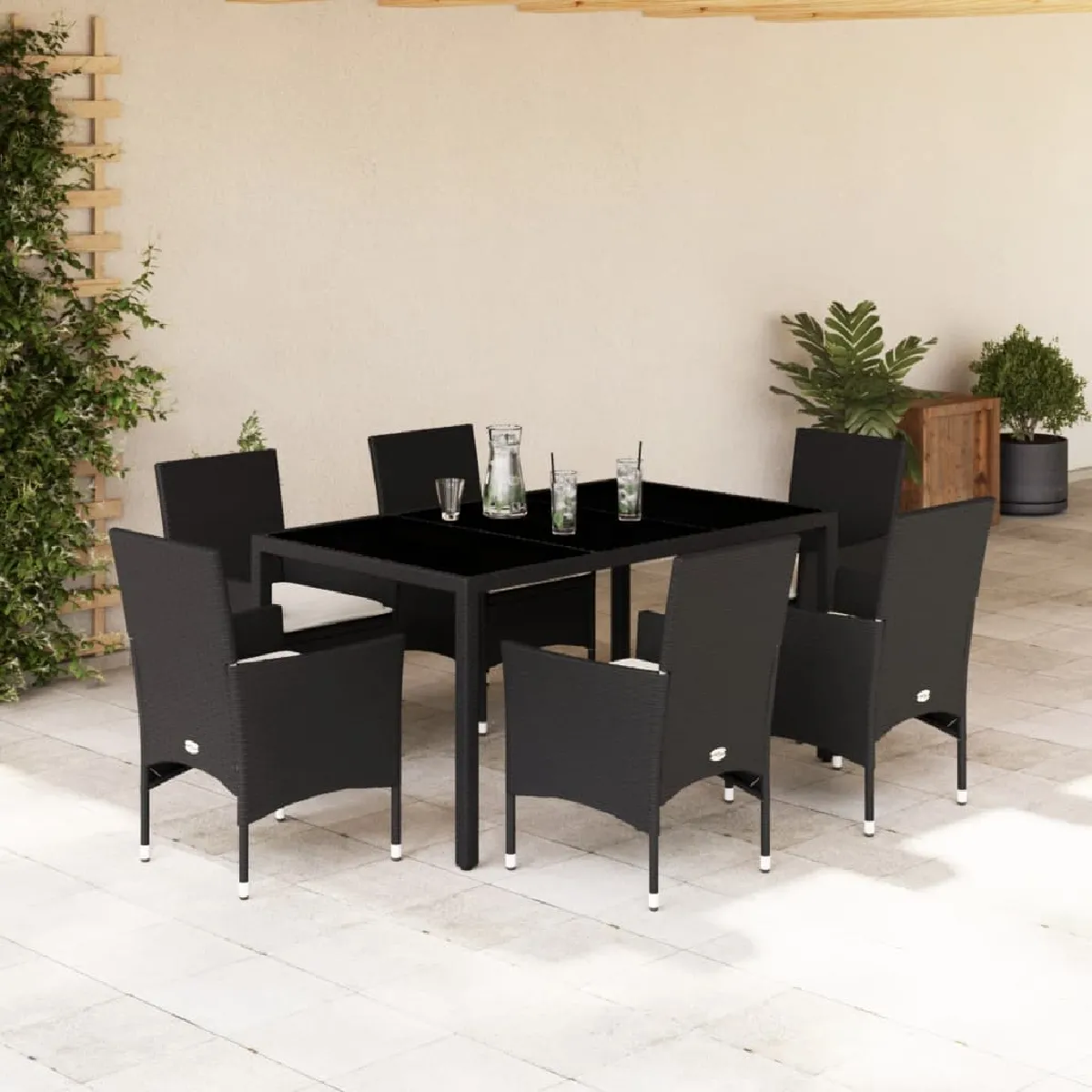 VIDAXL Ensemble à manger de jardin Noir 7 pcs Rotin
