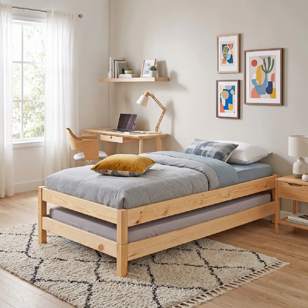 Lot de 2 Lits Empilables 90x200 cm JONAS, 2 sommiers inclus