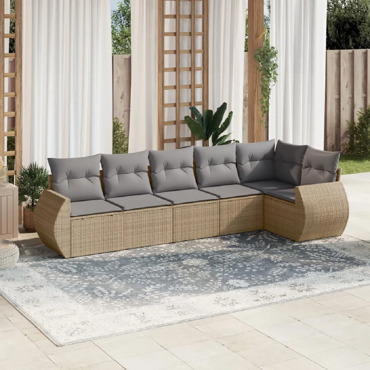 vidaXL Salon de jardin 6 pcs avec coussins - Beige