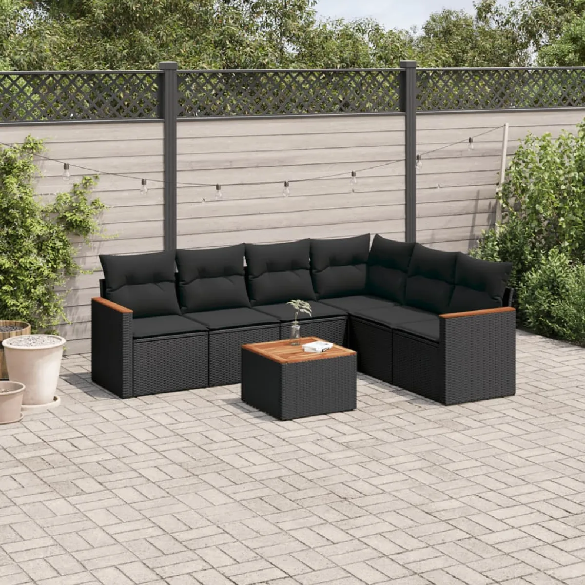 vidaXL Salon de jardin 7 pièces - Noir