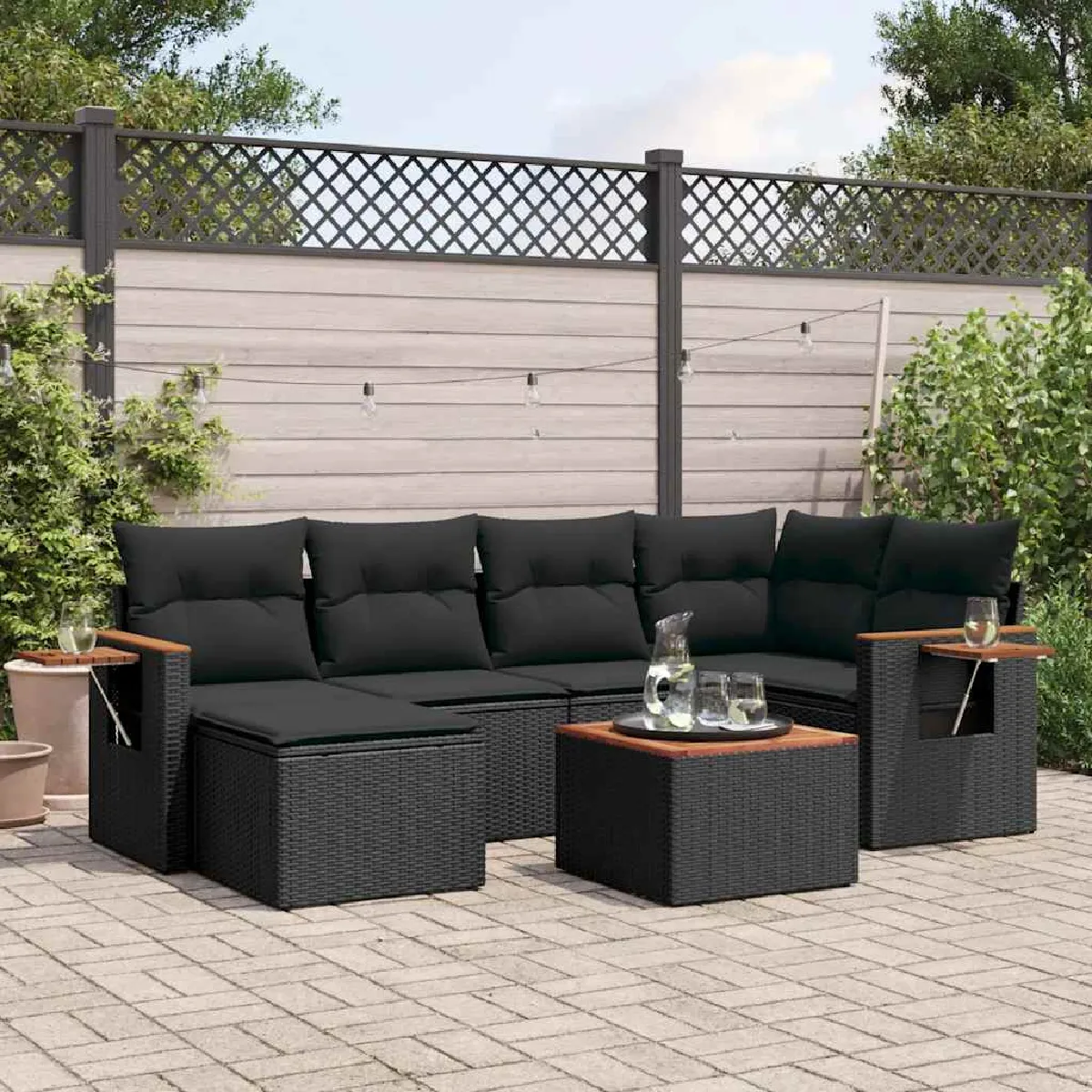 vidaXL Salon de jardin 7 pcs avec coussins résine tressée - vue 7