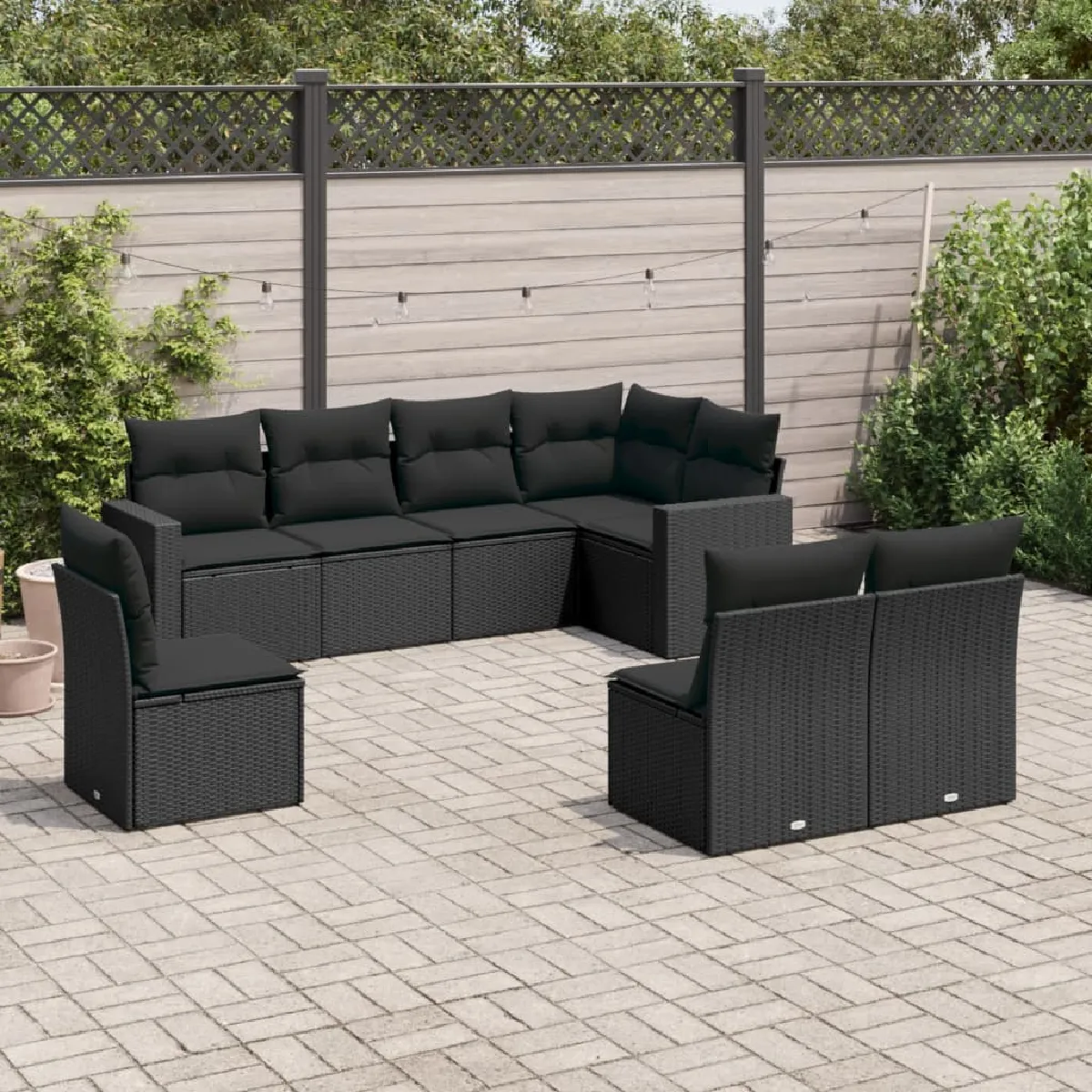 Salon de jardin VIDAXL 8 pcs Coussins noirs