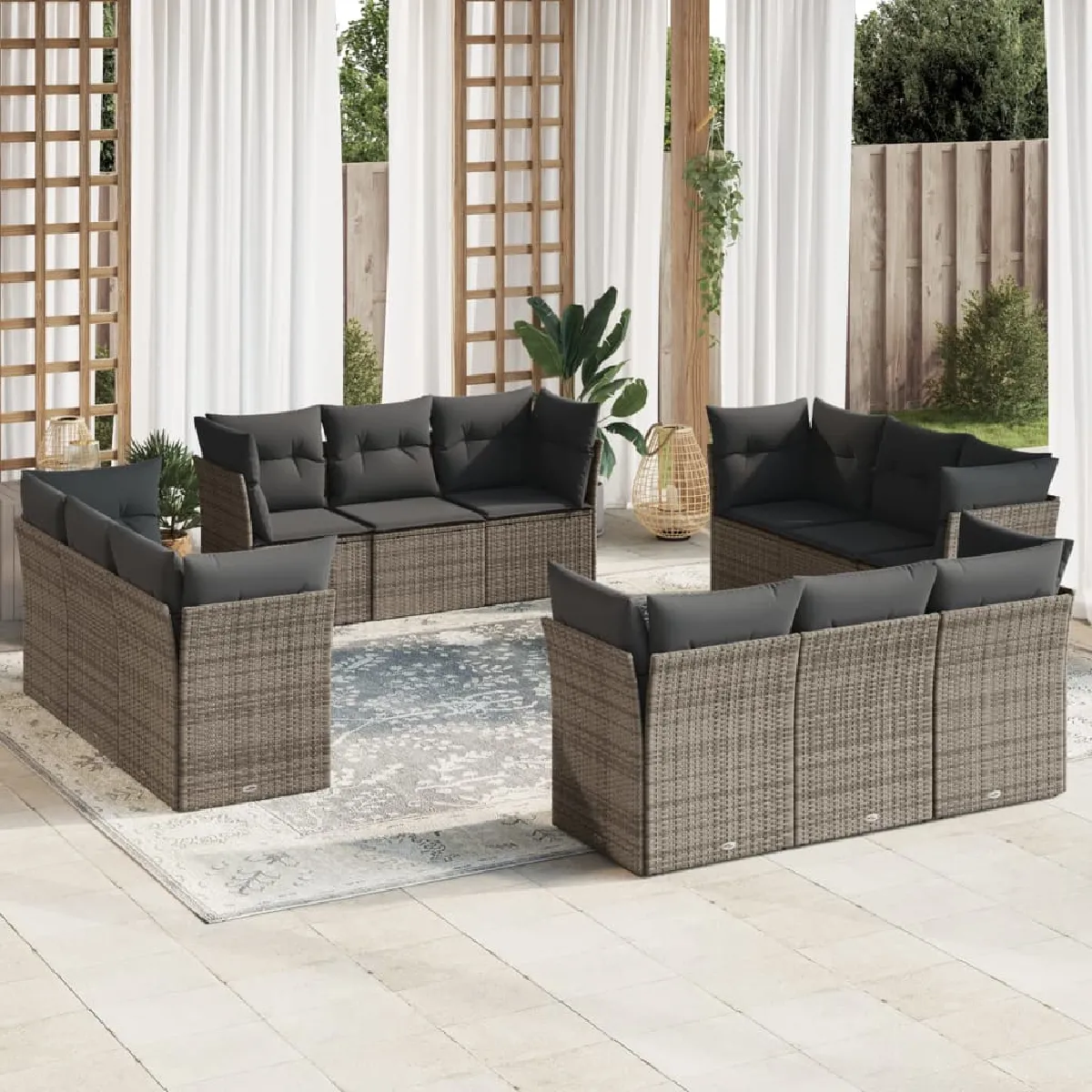 Vidaxl Gris Salon De Jardin Modulable Resine Tressee 12 Pieces 12 Personnes - Image 3