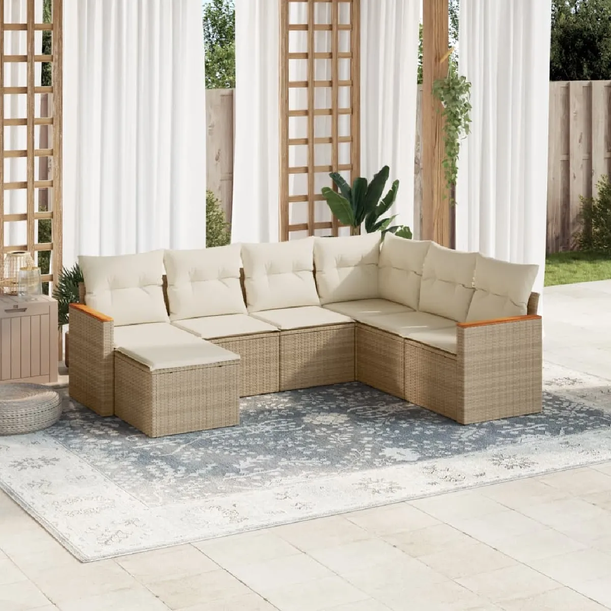 vidaXL Salon de jardin avec coussins 7 pcs résine tressée 3266379 - vue 6