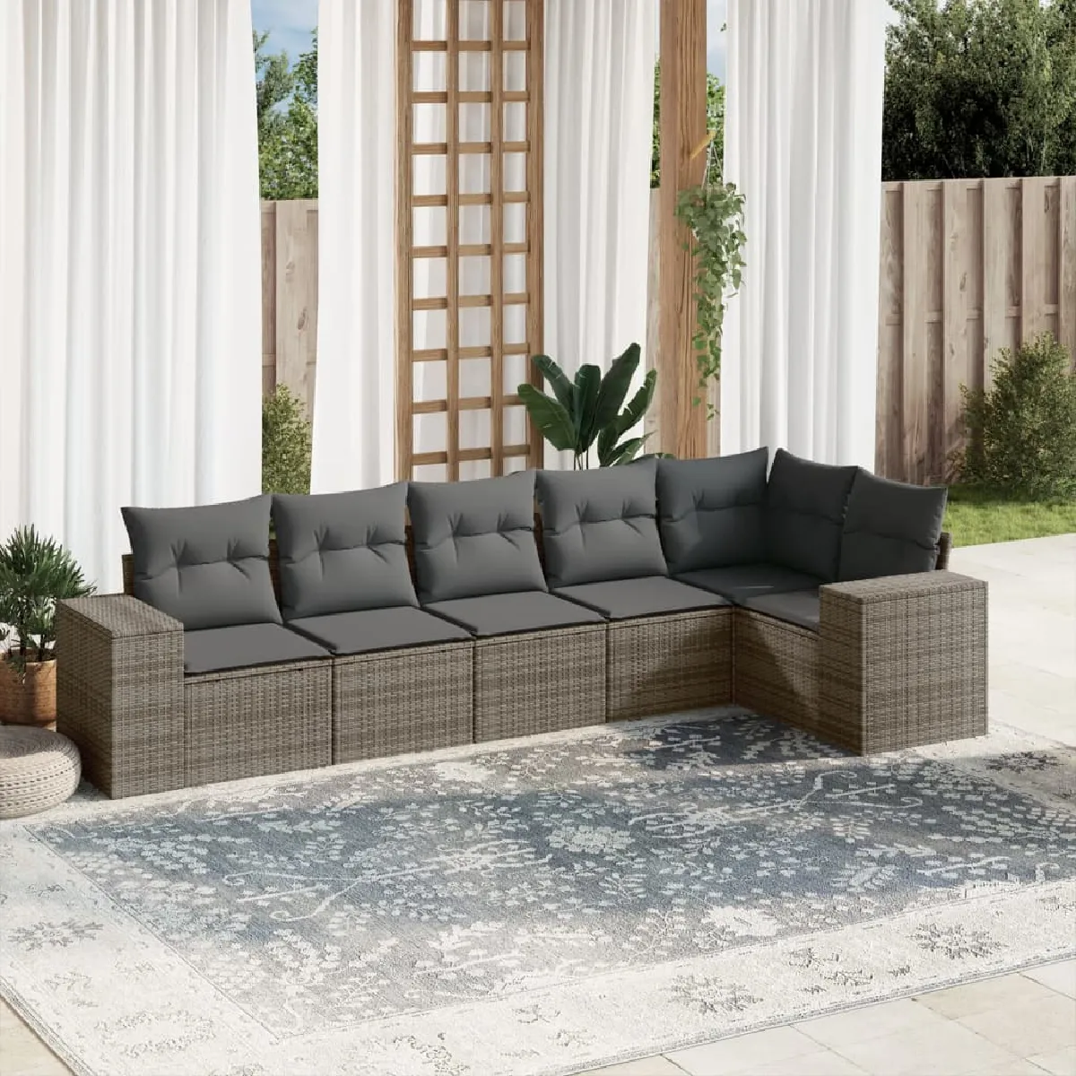 Non Communiqué Gris Vidaxl Salon De Jardin Avec Coussins 6 Pcs, Canapés De Terrasse, Ensemble De Meubles De Patio, Mobilier D'extérieur, 3254927 - Image 3