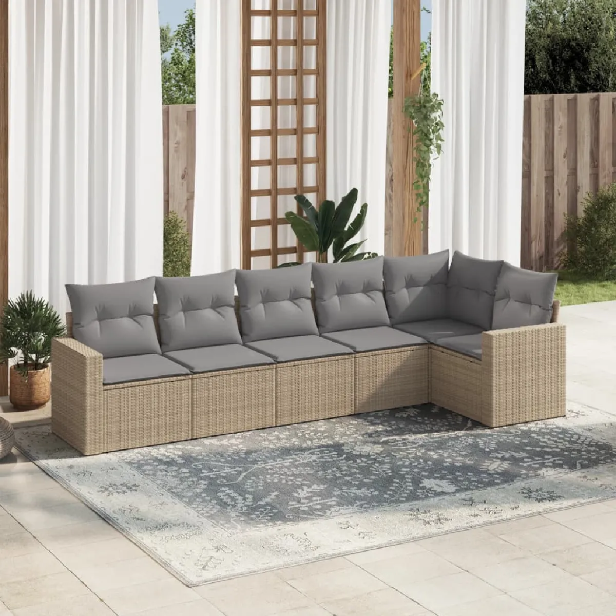 vidaXL Salon de jardin avec coussins 6 pcs - Beige - Résine tressée