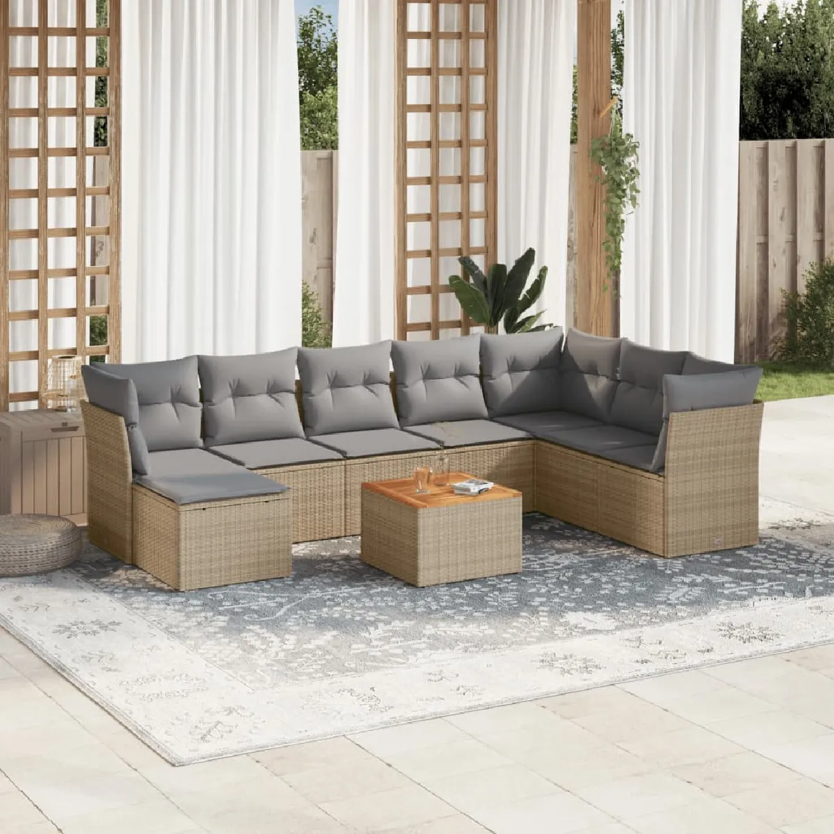 Non Communiqué Marron Salon De Jardin Modulable Vidaxl Rotin Beige 9 Pieces 62 X 62 X 69 Cm 8 Personnes - Image 3