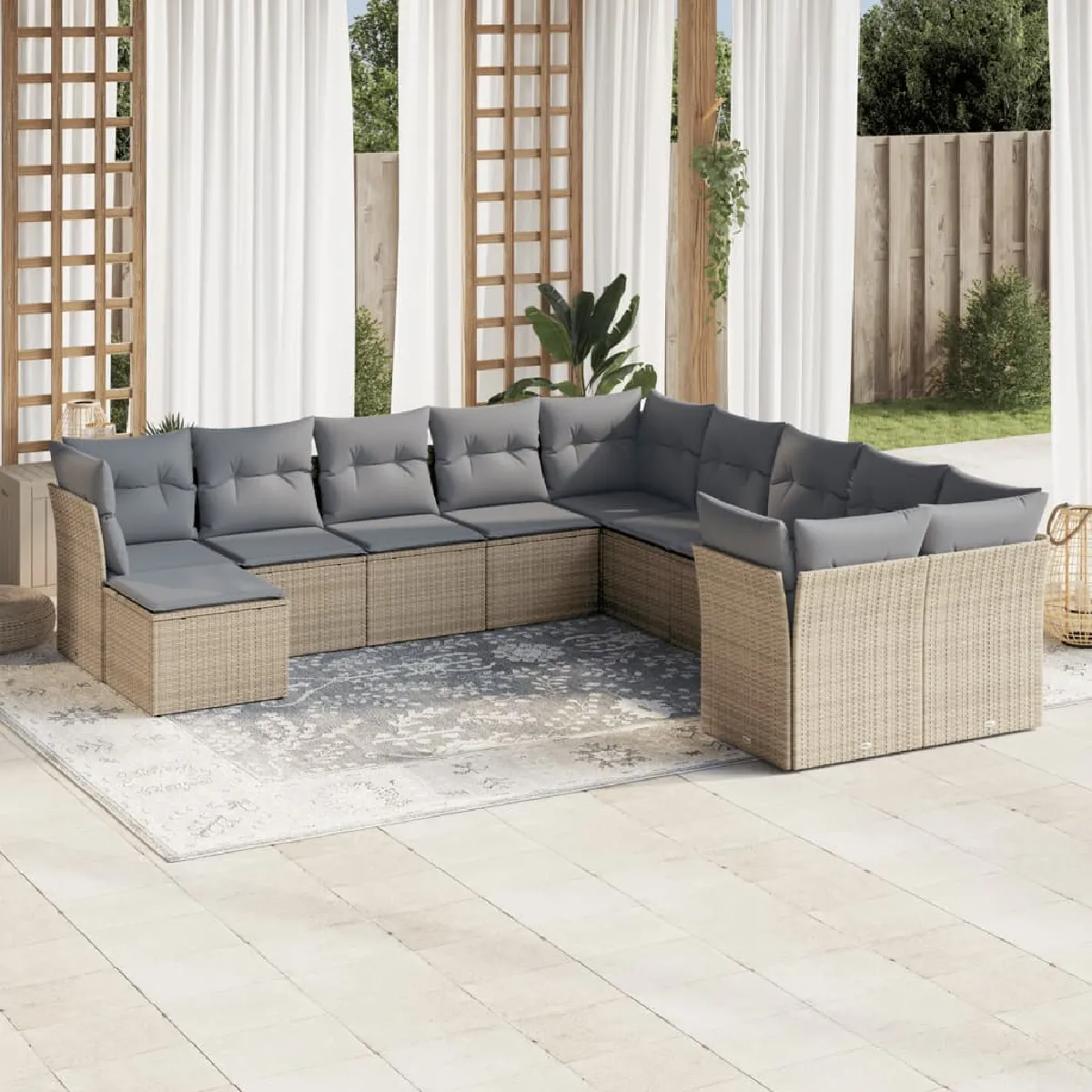 VIDAXL  Salon de jardin 11 pcs - Beige