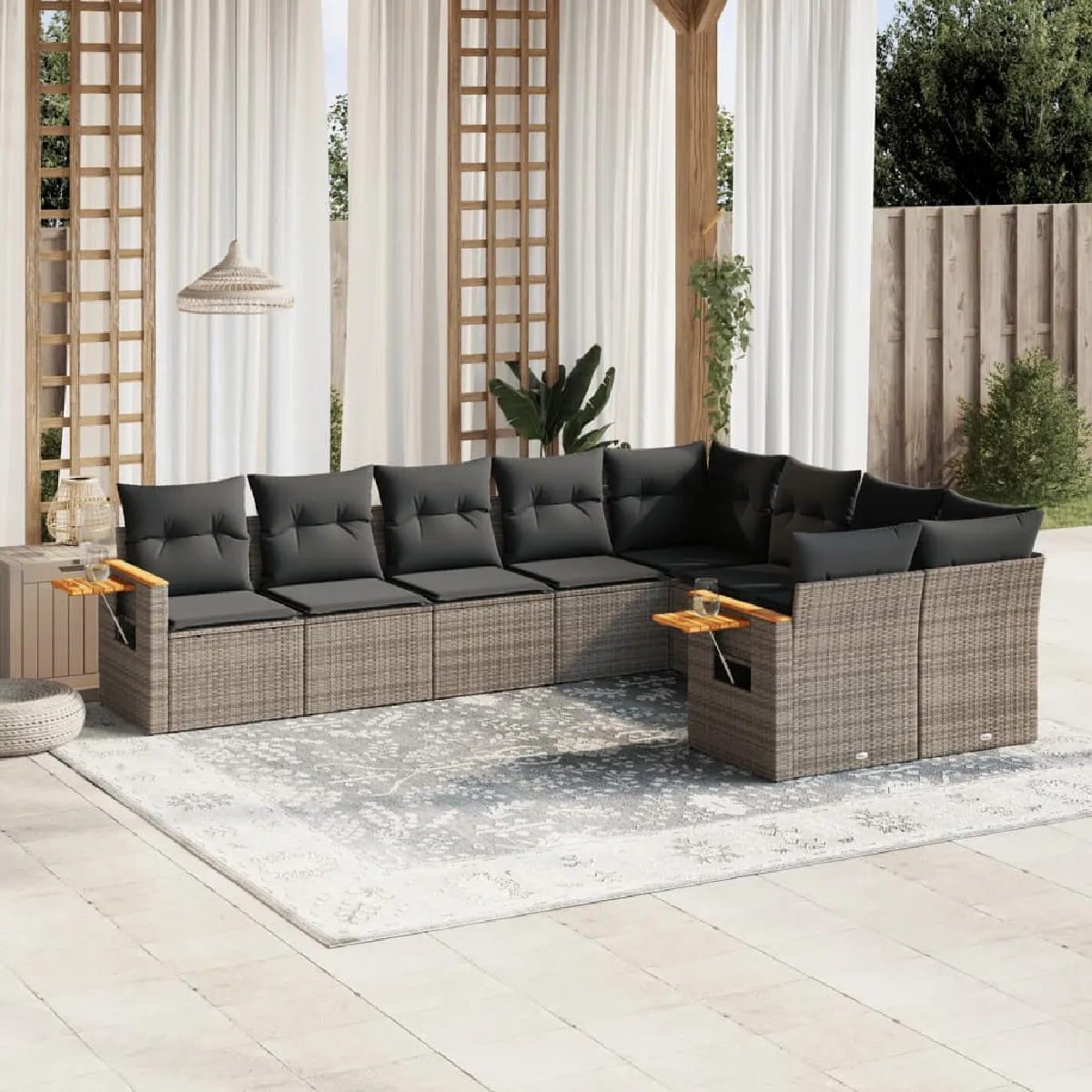 Salon de jardin 9 pcs avec coussins - vue 2