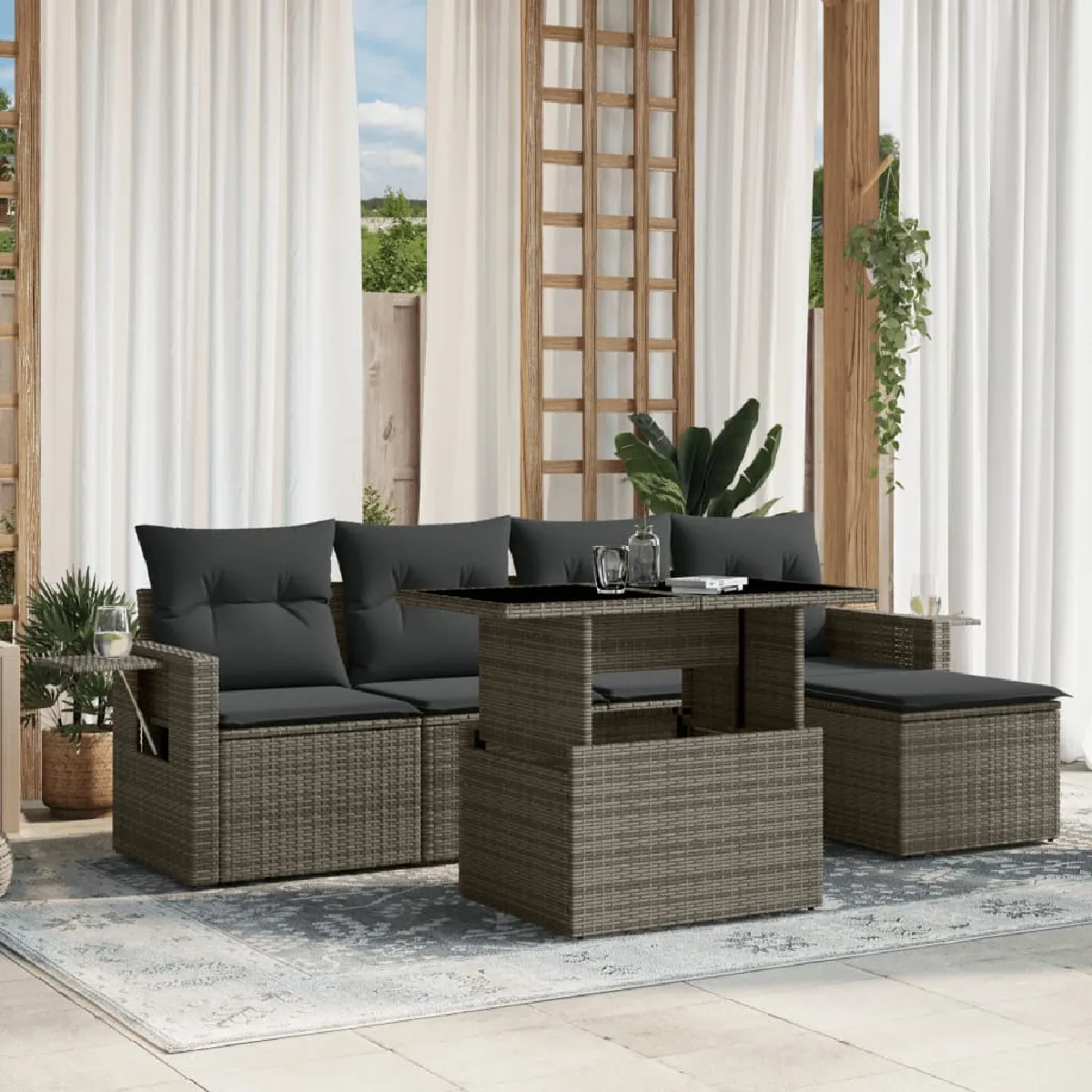 Vidaxl Gris Salon De Jardin 6 Pcs