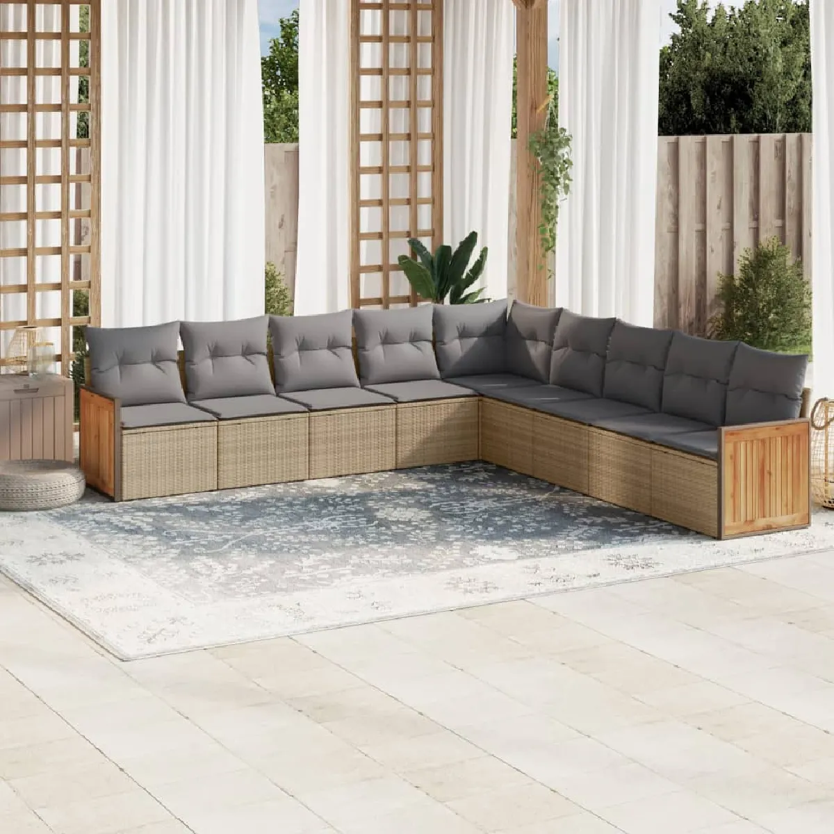 vidaXL Salon de jardin avec coussins - Beige résine tressée