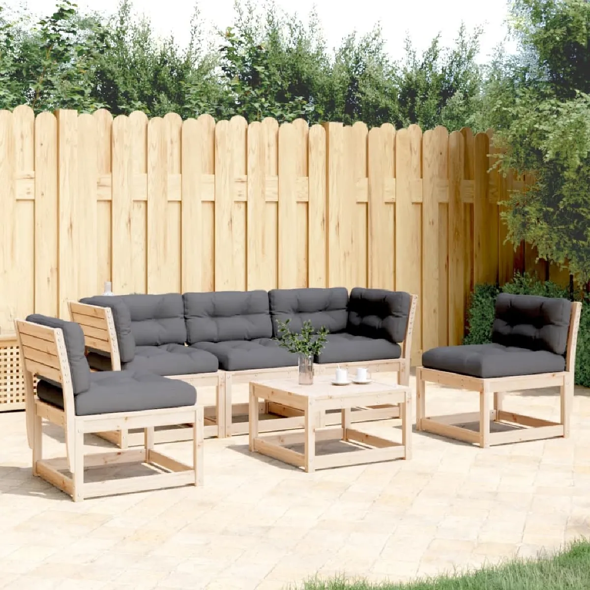 vidaXL Salon de jardin 5 pcs avec coussins Bois de pin massif - vue 2