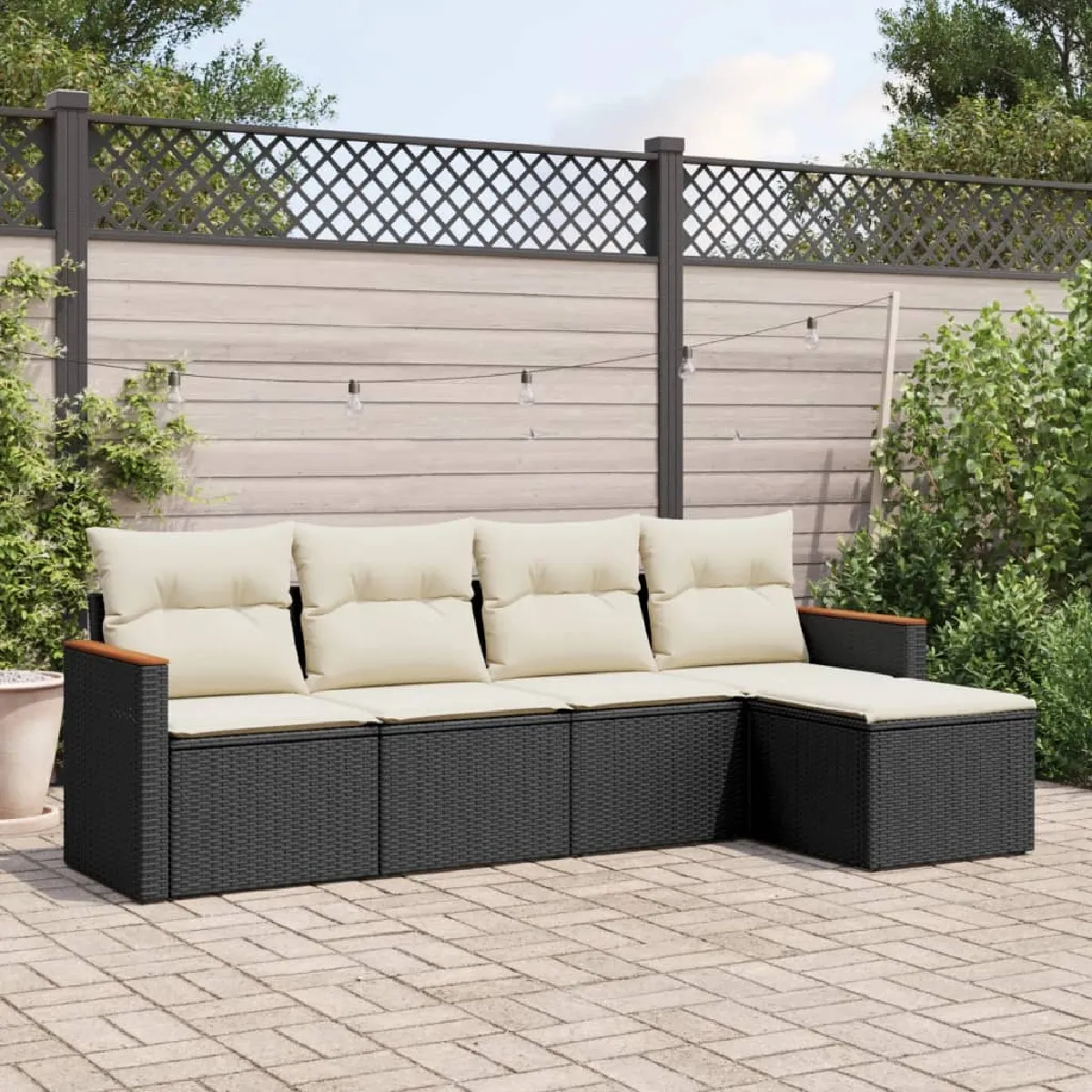 vidaXL Salon de jardin 5 pcs avec coussins - Noir