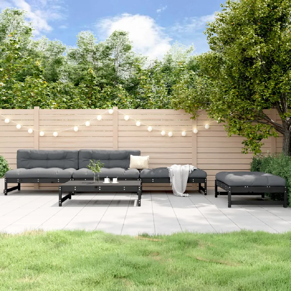 vidaXL Salon de jardin 5 pcs Bois de pin - Noir