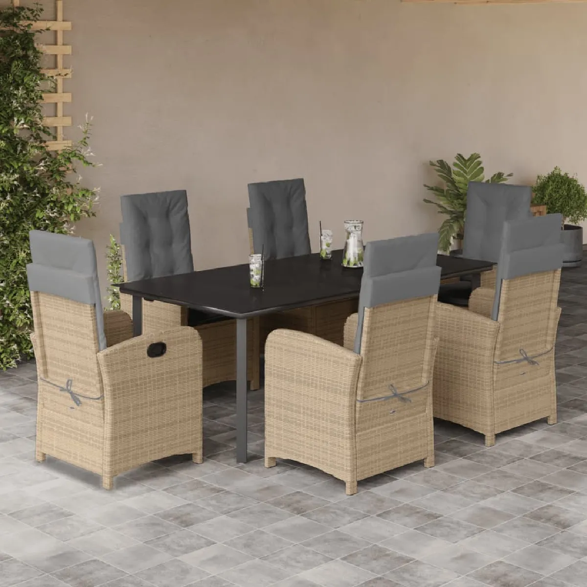 vidaXL Ensemble à manger de jardin - 7 pcs beige rotin