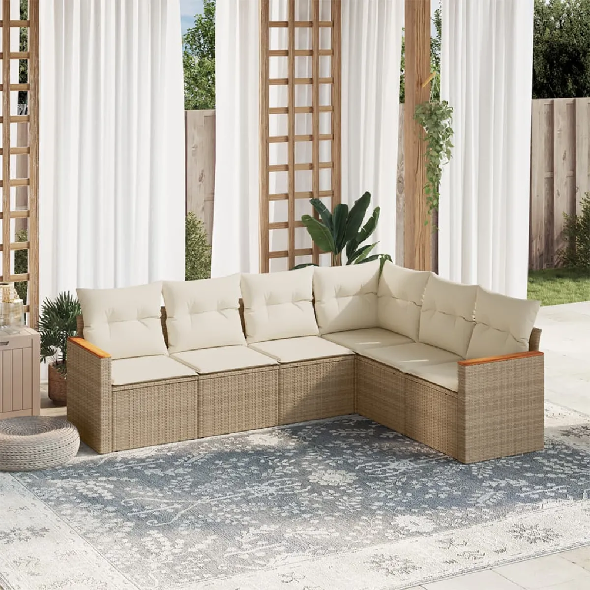 vidaXL Salon de jardin avec coussins 6 pcs résine tressée 3275128 - vue 8