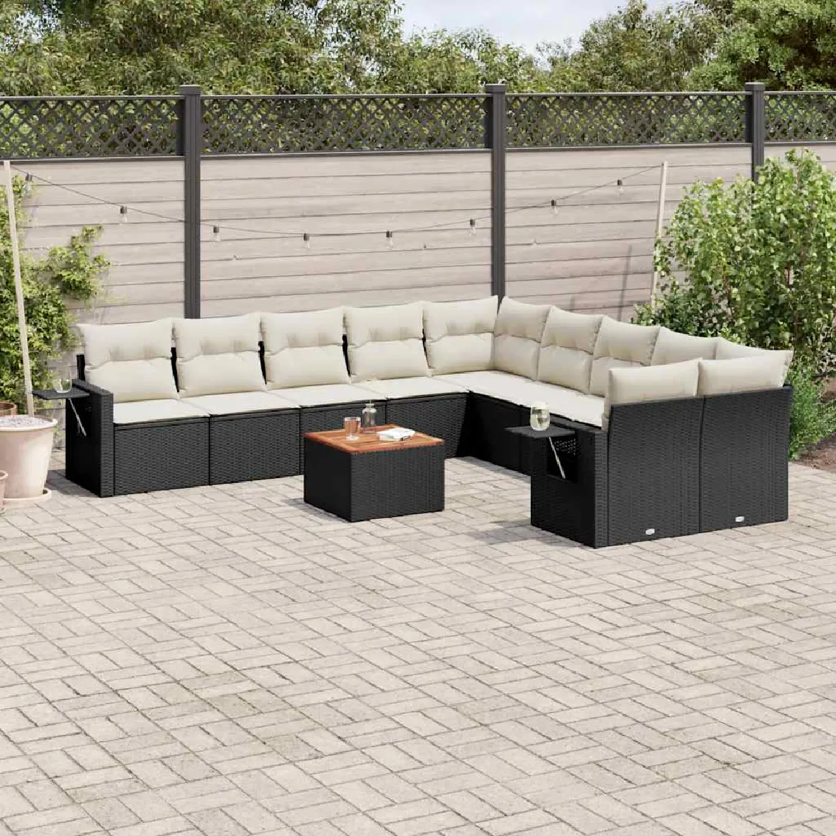 vidaXL Salon de jardin 11 pcs - Noir résine tressée