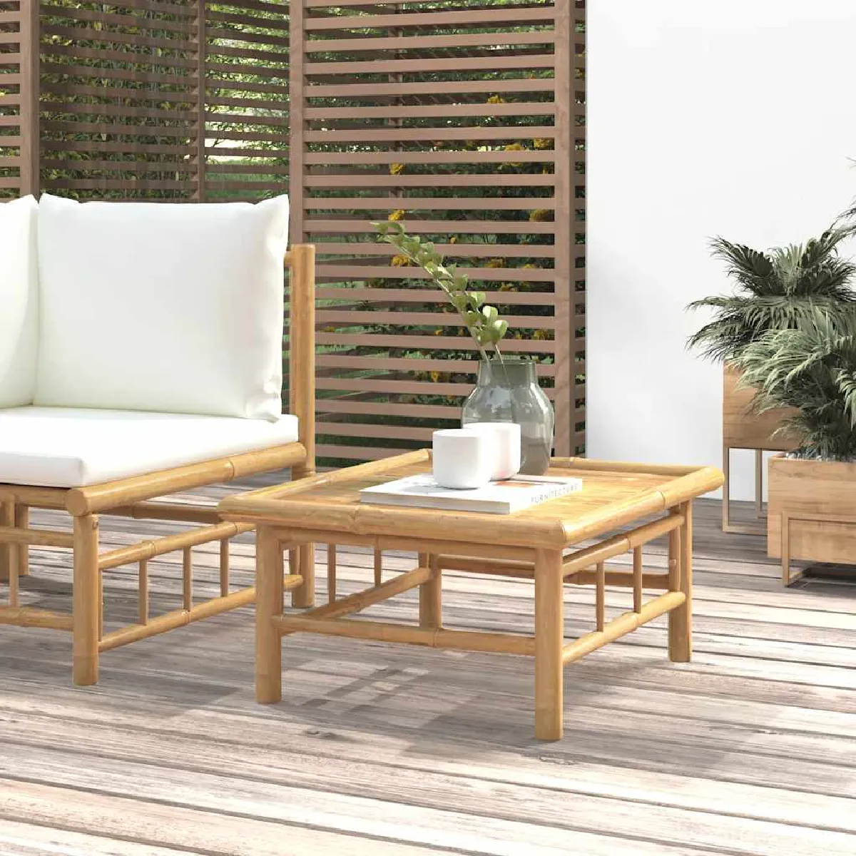 vidaXL Table de jardin 65x55x30 cm bambou 362282 - vue 2