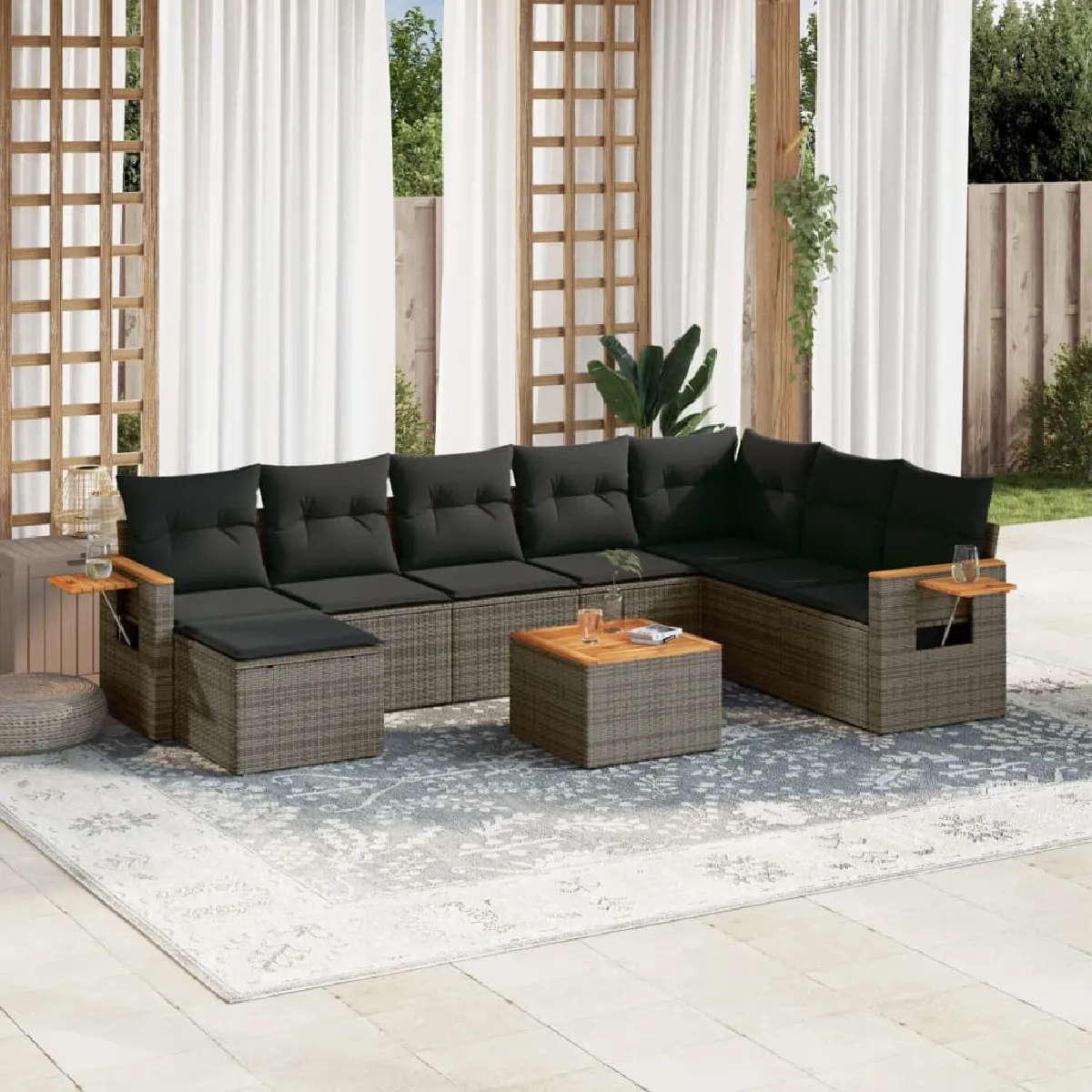 vidaXL Ensemble salon de jardin 9 pcs avec coussins Résine tressée