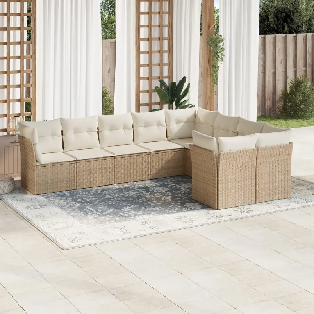 vidaXL - Salon de jardin modulable - Résine tressée - Beige - 9 personnes - Image 3