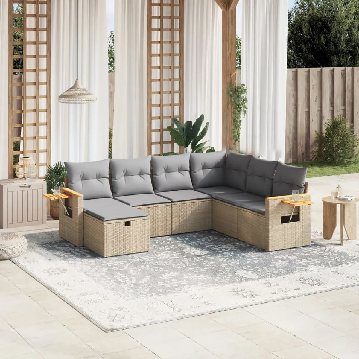 vidaXL Salon de jardin avec coussins 7 pcs Mélange - vue 3