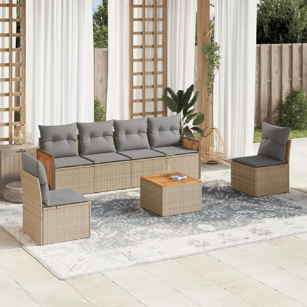 vidaXL Salon de jardin avec coussins 7 pcs - Beige