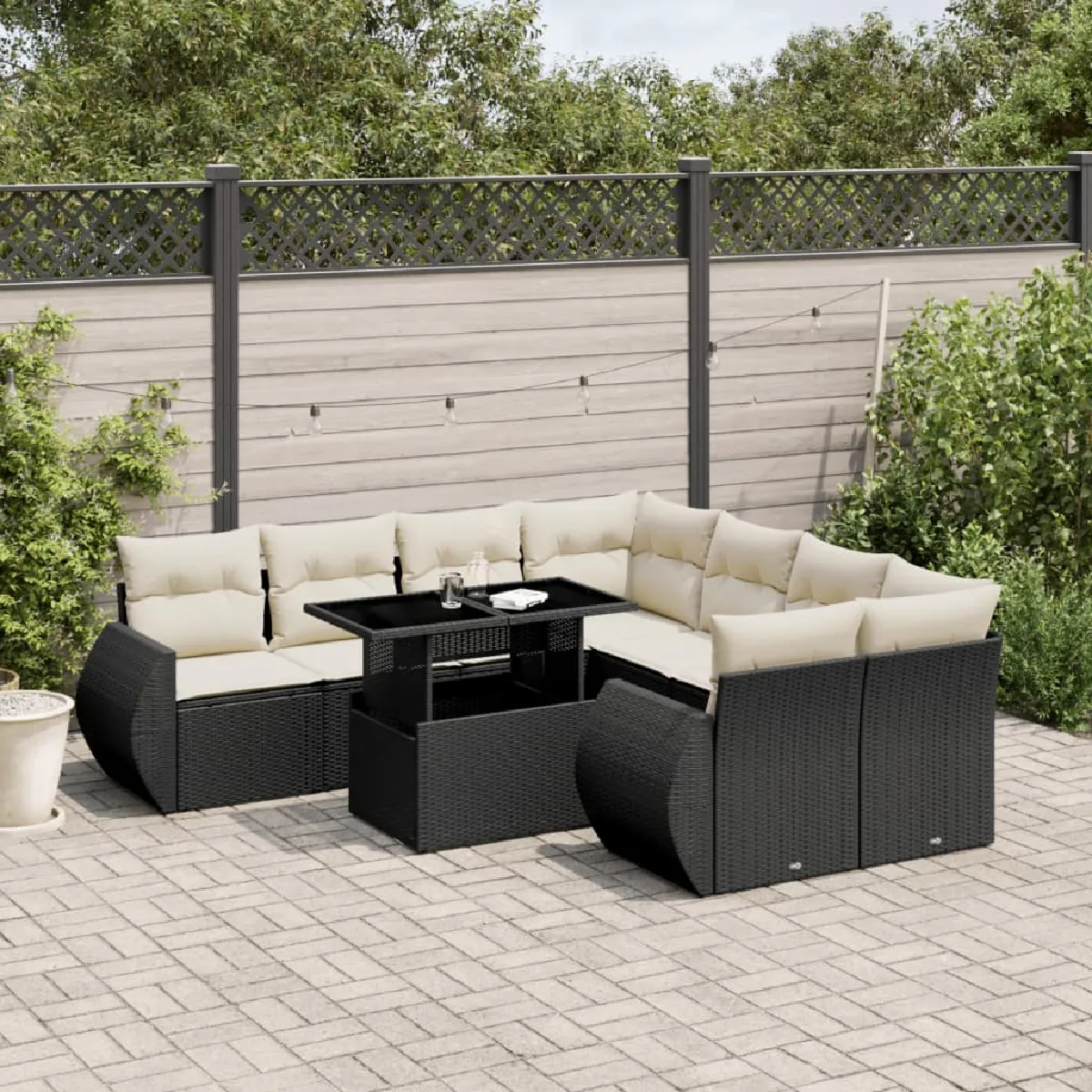 vidaXL Salon de jardin 9 pcs - Noir résine tressée