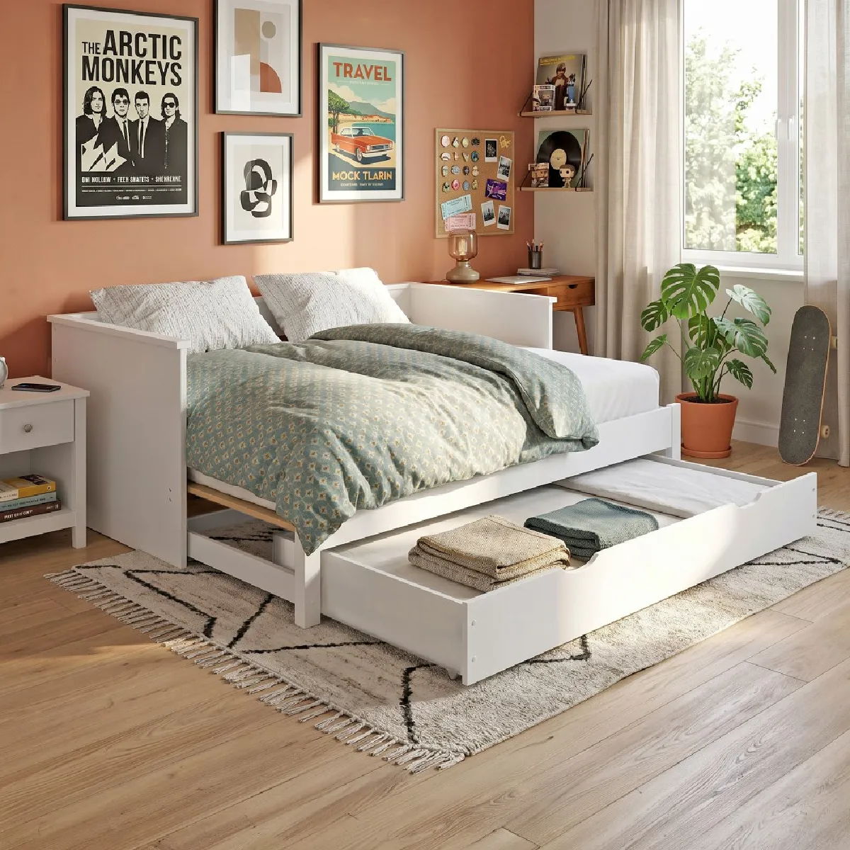 Banquette extensible MONA 80x200 cm + 2 sommiers + 1 tiroir / Blanc