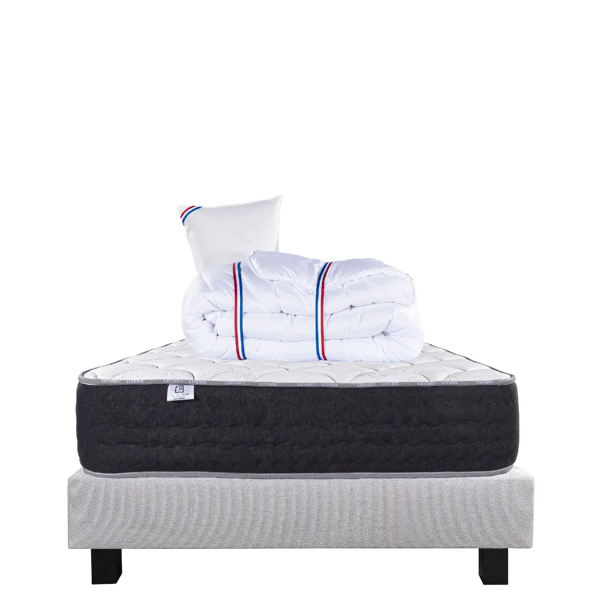 LUXURY LITERIE Ensemble Matelas Sérénité 90x190 cm + Sommier Gris