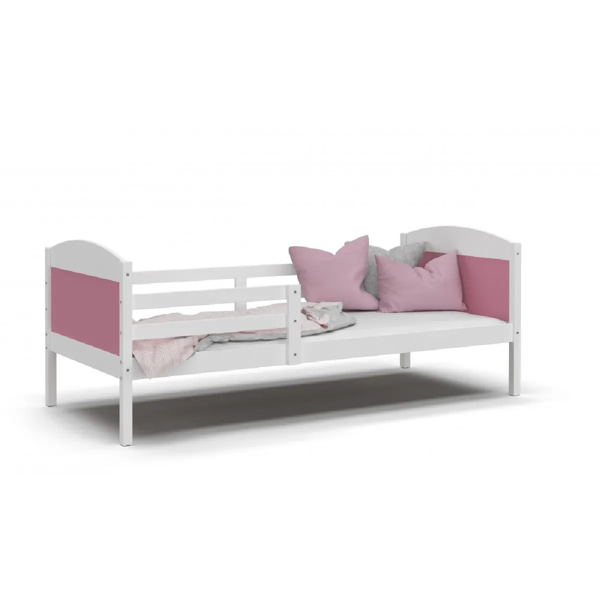 Lit Enfant Mati 90x190 Blanc - rose Livr&eacute; avec sommiers - Blanc - rose