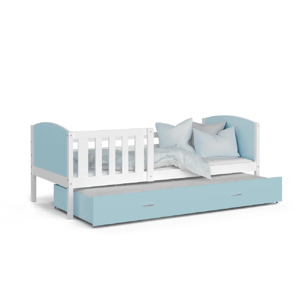 Lit Gigogne Tomy 90x190 matelas inclus Blanc - bleu