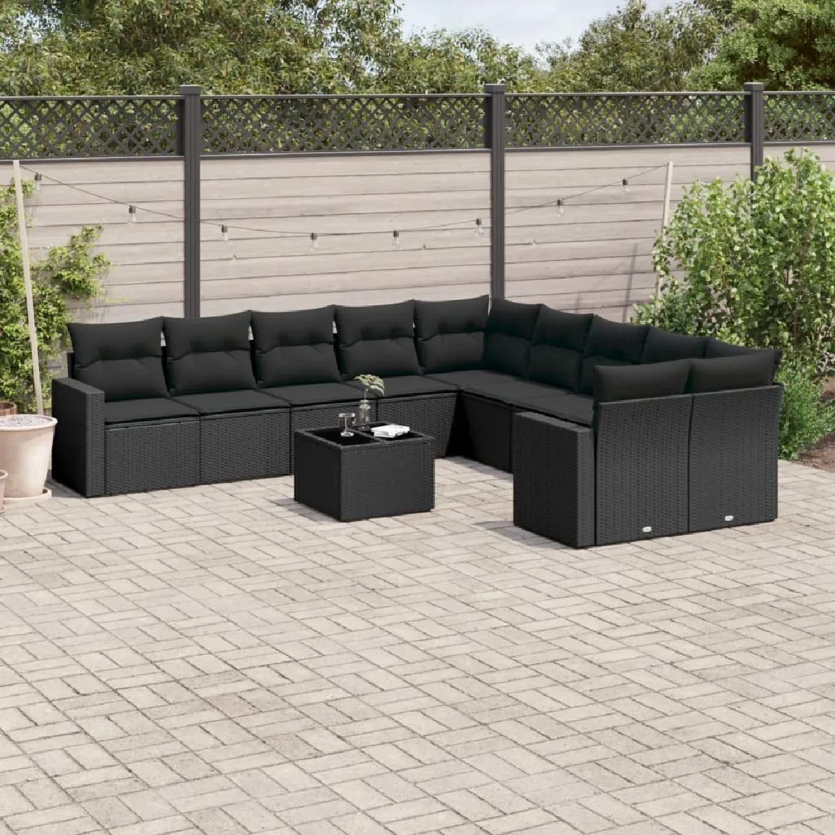 vidaXL Salon de jardin 11 pcs avec coussins résine tressée - Noir