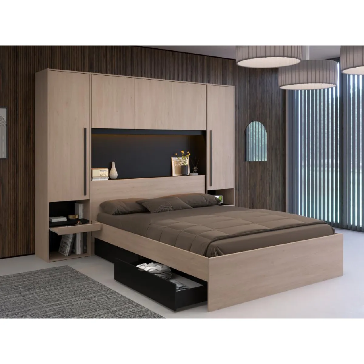 Vente-Unique VELONA - 160x200 cm - Naturel et noir