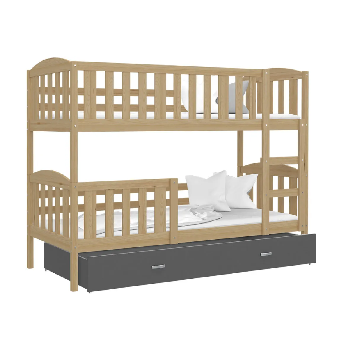 Lit Superposé Teo 90x190 tiroir + Matelas Pin - gris