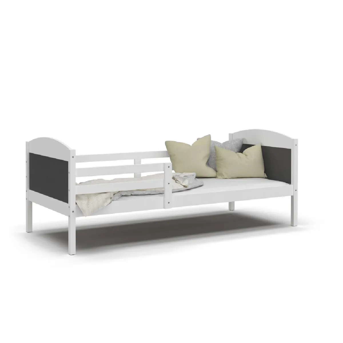 Lit Enfant Mati 90x190 Blanc - gris Livr&eacute; avec sommiers - Blanc - gris