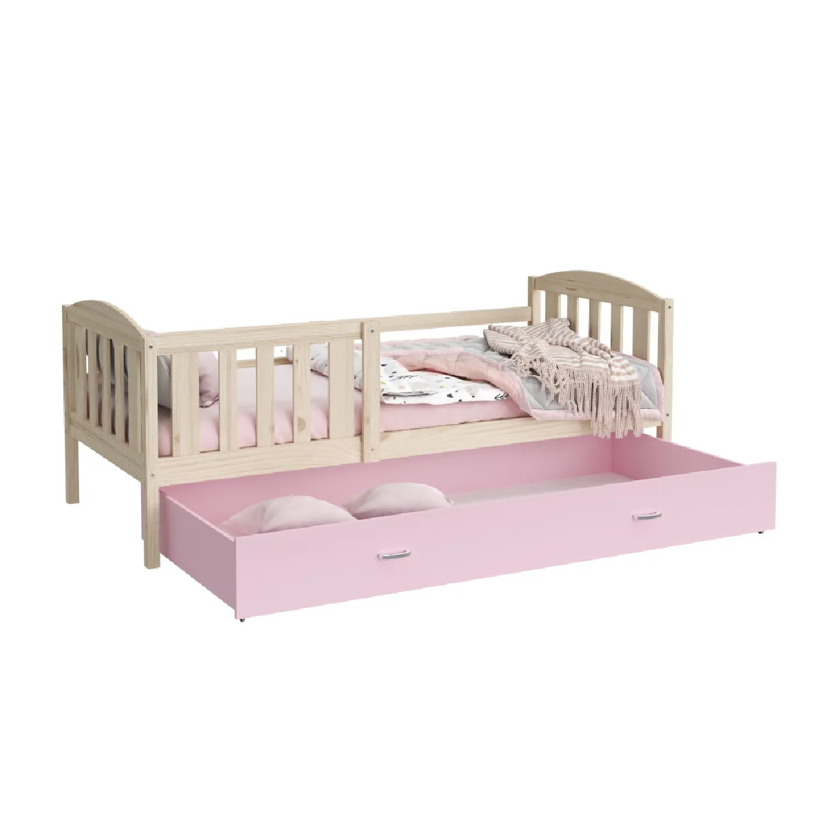 Lit Gigogne Teo 90x190 matelas inclus Pin - rose