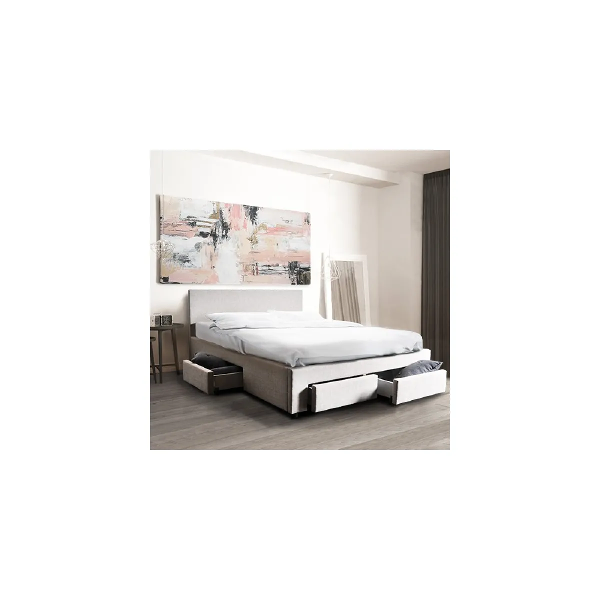 Lit LUGANO 160x200 + 1 sommier + 4 tiroirs / Gris clair
