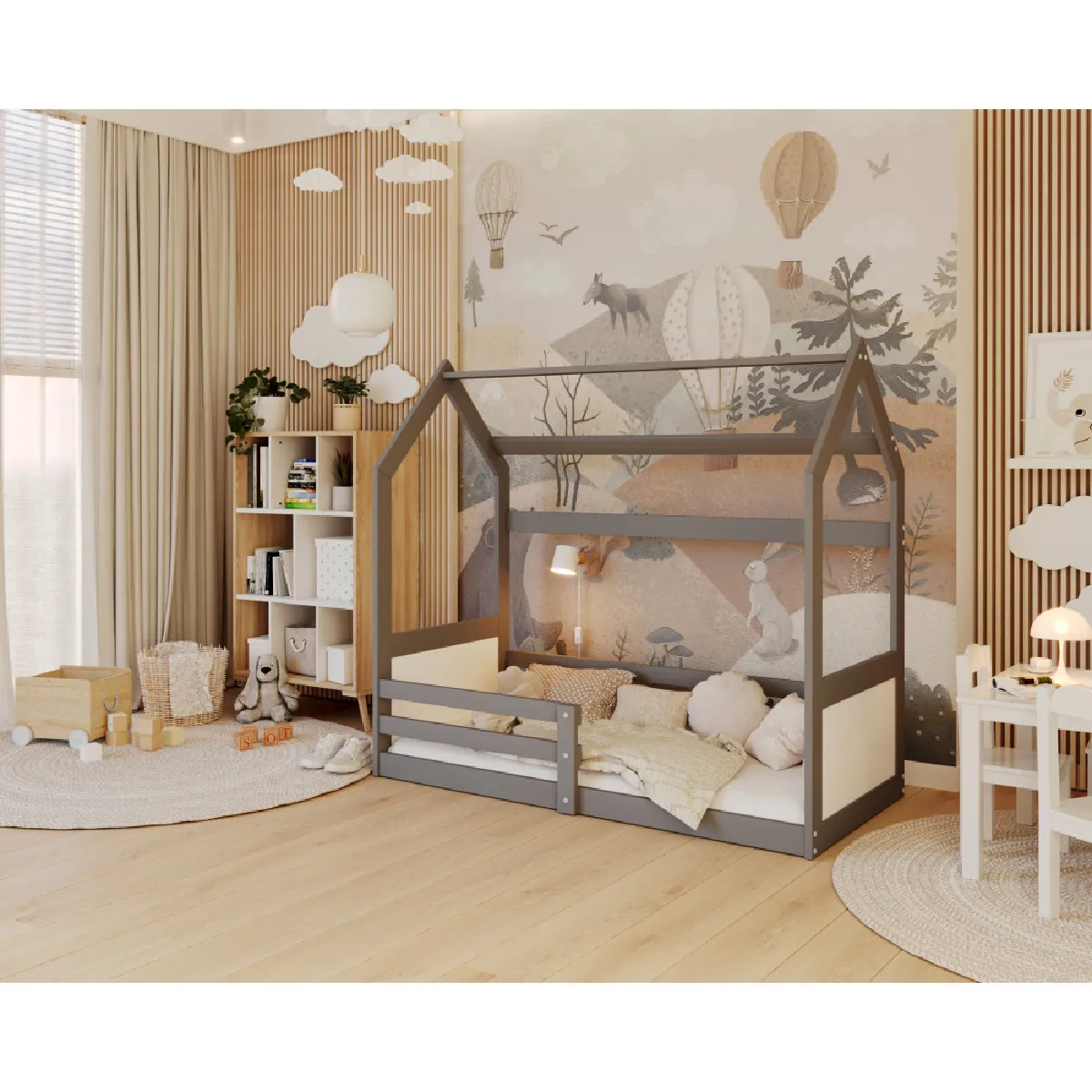 Lit Cabane Miki 80x160 -blanc Gris - blanc