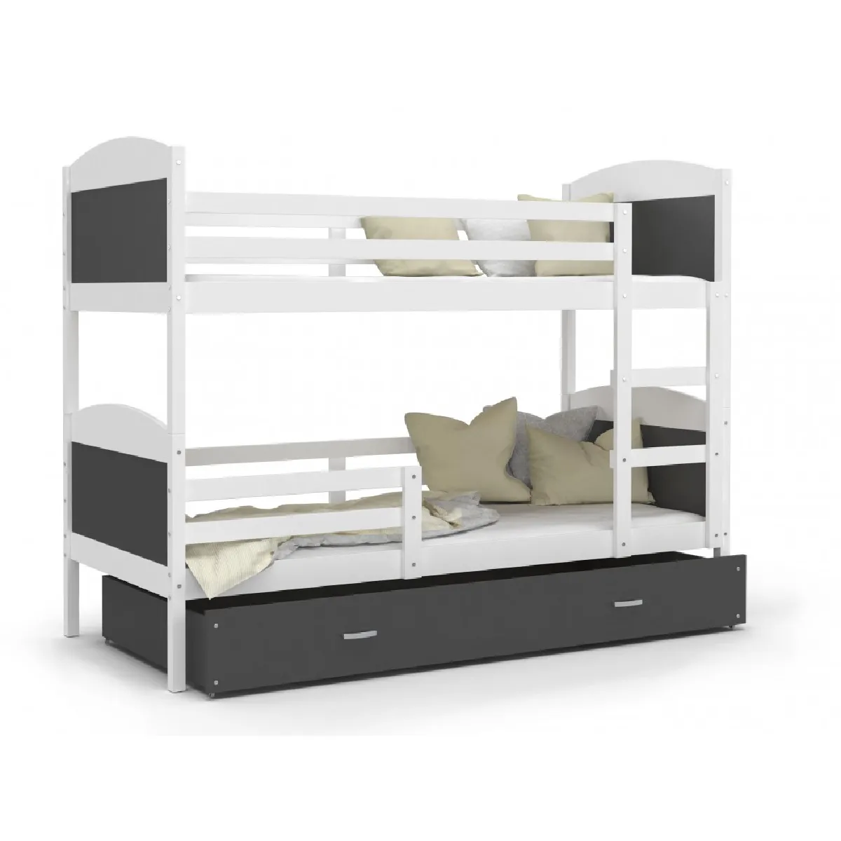 Lit Superposé Mateo 90x190 tiroir + Matelas Blanc - gris